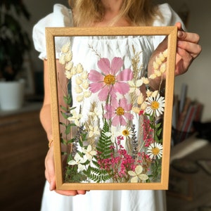 Pressed Flower Frame: Real Dried Flowers in Wood Frame, Botanical Wall Art