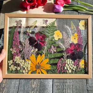 Large glass pressed flower frame, botanical wall art