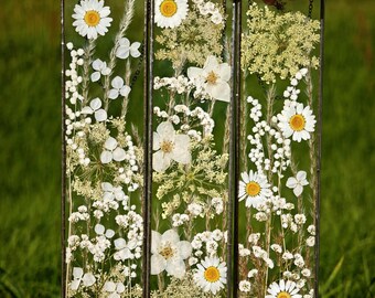 SET OF 3 Pressed Flower Frame, Boho Stained Glass Suncatcher