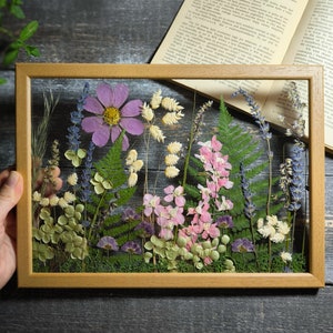 Pressed Flower Frame: Real Dried Flowers in Wood Frame, Botanical Wall Art