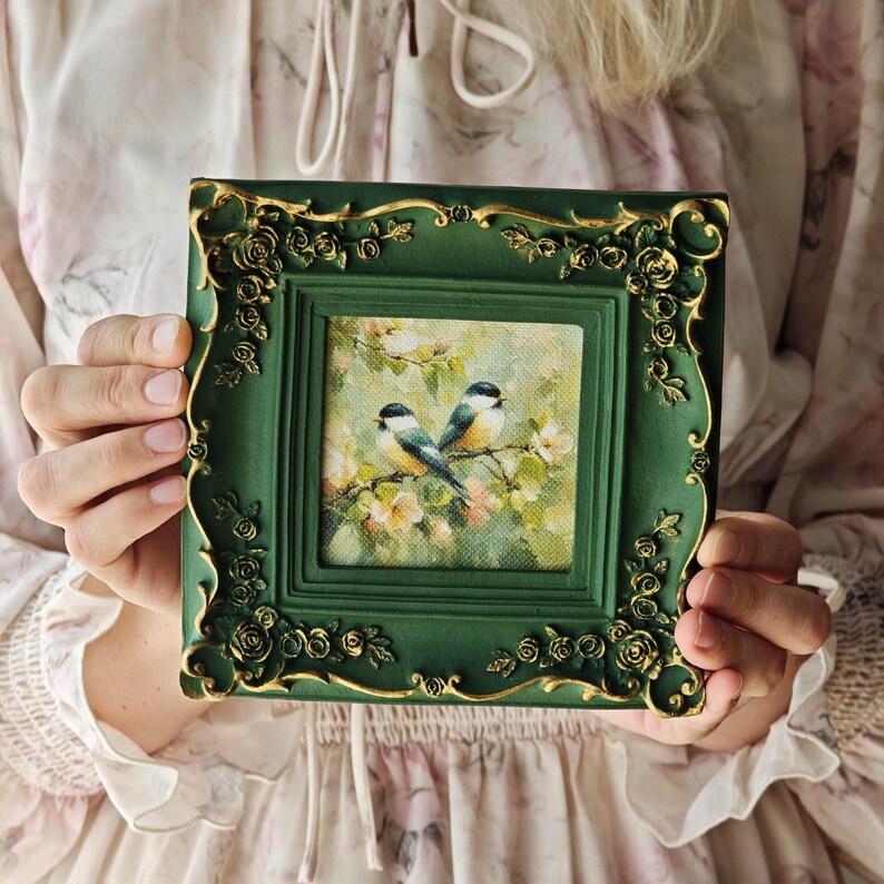 Bird Wall Art in Vintage Ornate Frame, Chickadee Canvas Print, Nature Birds Painting image 14