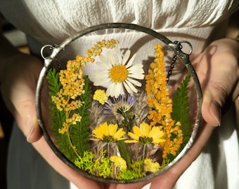 Pressed Flower Frame: Botanical Stained Glass Hanging Wall Art