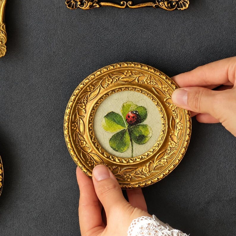 Ladybug Pattern Single Four Leaf Clover Framed Art, Miniature Ladybug Decor, Good Luck Gift - Etsy