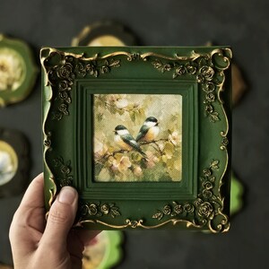 Bird Wall Art in Vintage Ornate Frame, Chickadee Canvas Print, Nature Birds Painting image 9