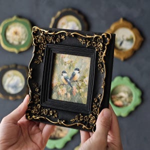 Bird Wall Art in Vintage Ornate Frame, Chickadee Canvas Print, Nature Birds Painting image 3