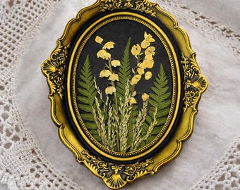 Pressed Flower Art in Gold Frame, Birthflower Gift - Lily of the Valley