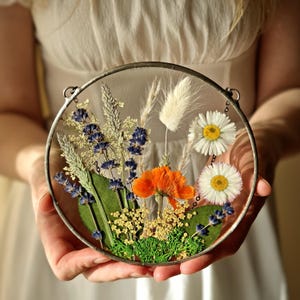 Stained glass frame, suncatcher, botanical dried pressed flower frame, hanging wall art, pressed flower art, pressed flower frame
