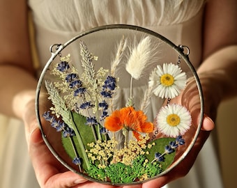 Stained Glass Pressed Flower Frame: Botanical Suncatcher Wall Art