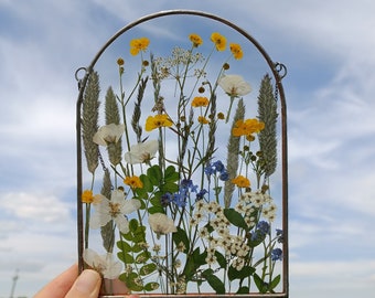 Stained glass frame, pressed flower frame, pressed plant frame, flower hanging, hanging glass decor