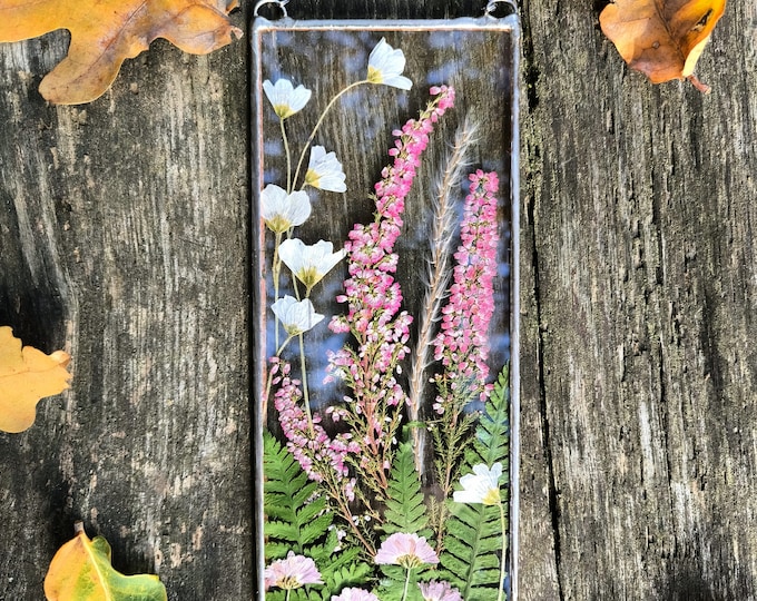 Sunkatcher, botanical dried pressed flower frame, hanging wall art, pressed flower art, pressed flower frame, original and unique gift