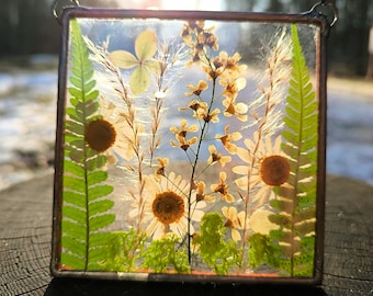 Pressed Wildflower Suncatcher: Stained Glass Floral Wall Art