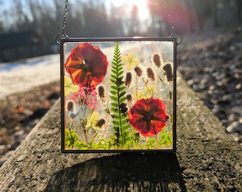 Pressed Wildflower Art: Stained Glass Frame, Botanical Decor
