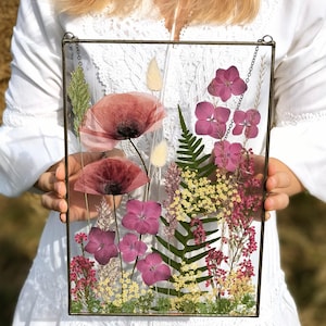 Marco de flores prensadas: Arte botánico de flores silvestres reales, vitral