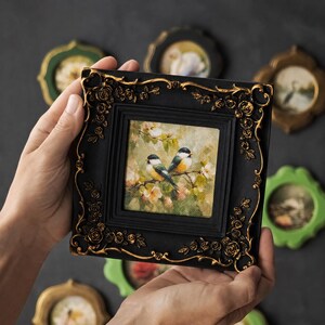 Bird Wall Art in Vintage Ornate Frame, Chickadee Canvas Print, Nature Birds Painting image 6
