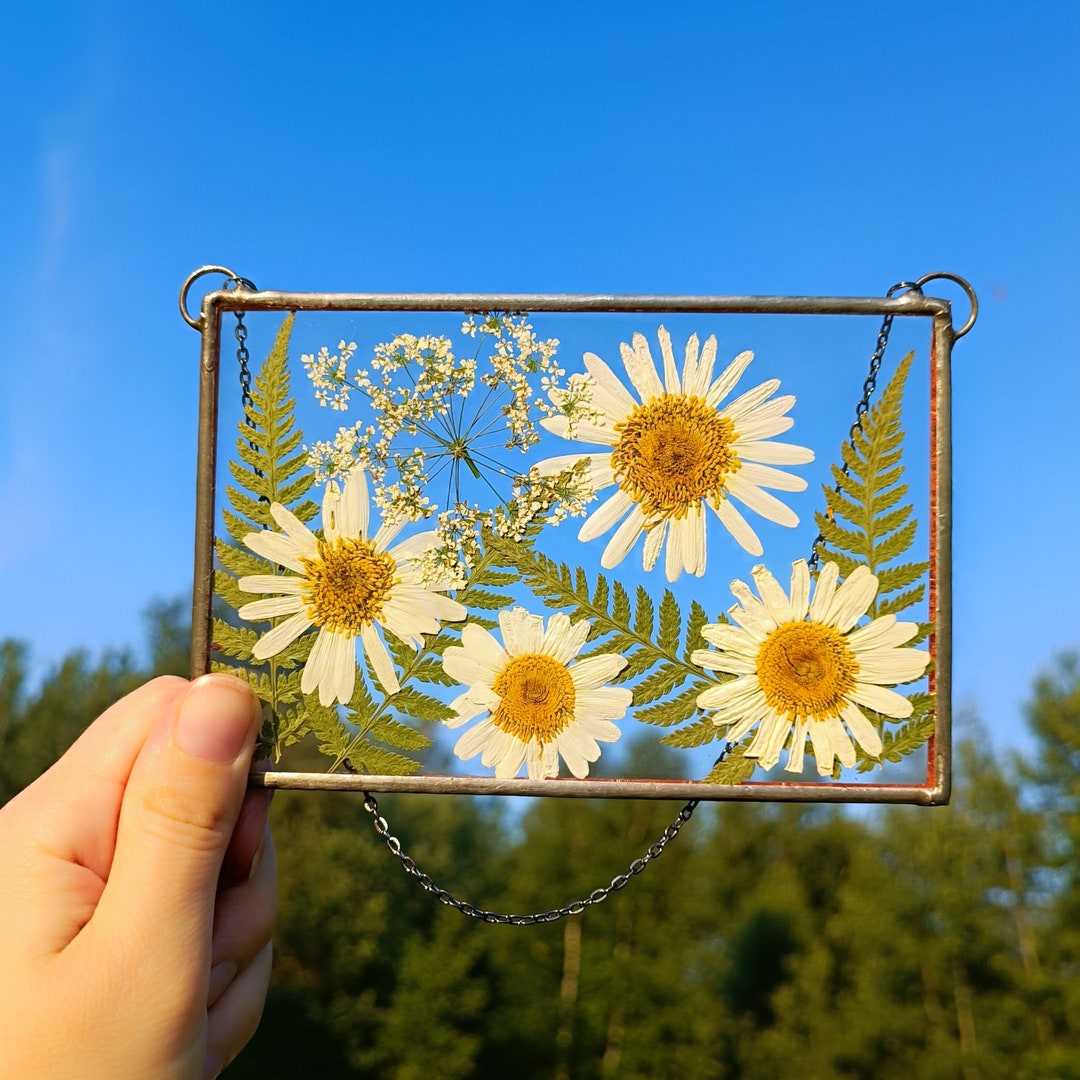 Hanging Glass Decor, Stained Glass Frame, Pressed Flower Frame, Pressed