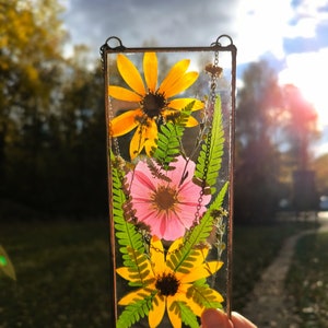 Pressed Flower Suncatcher: Stained Glass Frame, Real Wildflower Art