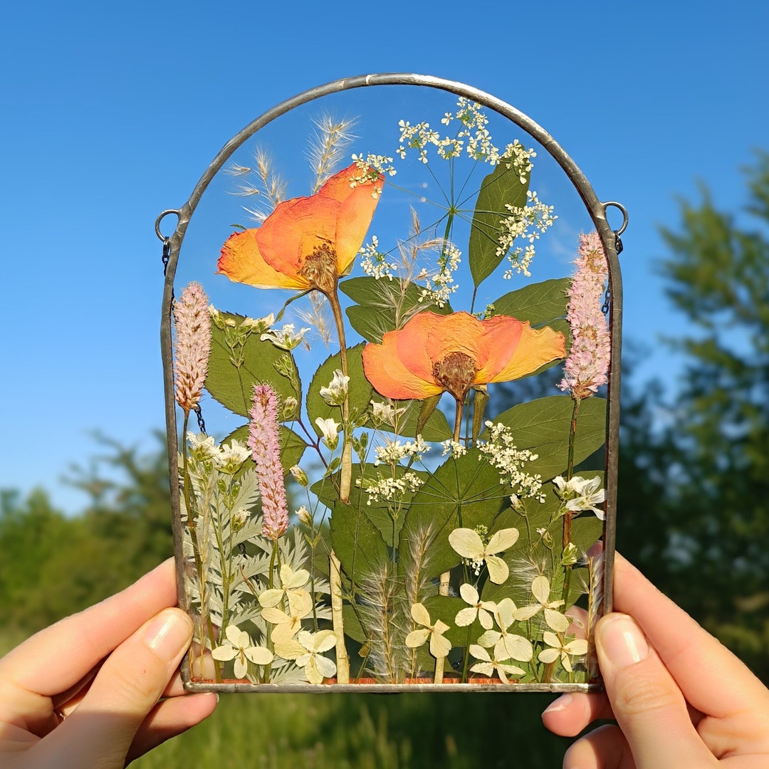 Stained Glass Frame, Pressed Flower Frame, Pressed Plant Frame, Flower