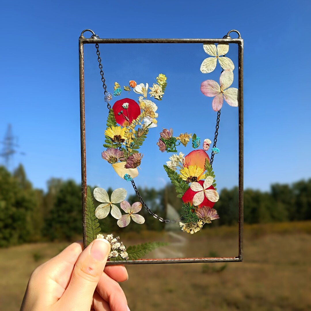 Botanical Dried Pressed Flower Frame Pressed Flower Art Etsy