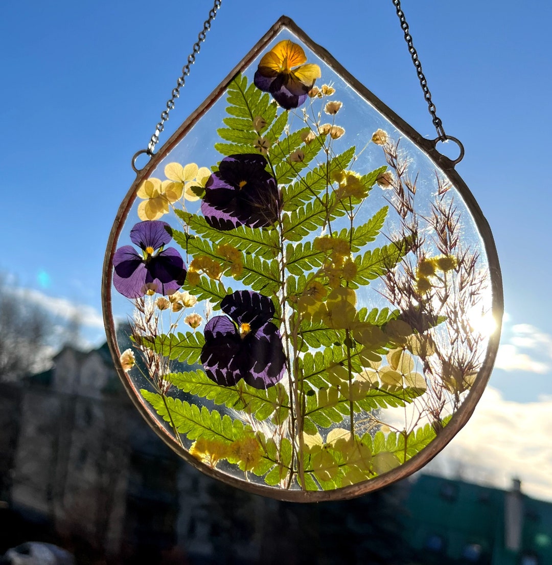 Stained Glass Frame, Pressed Flower Frame, Pressed Plant Frame, Flower