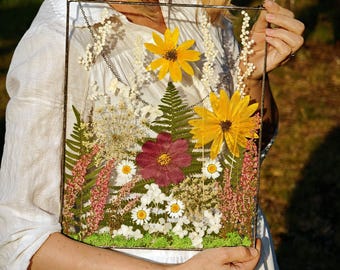 Pressed Flower Glass Frame, Real Botanicals, Herbarium Wall Decor