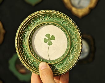 Real Four Leaf Clover Framed Art, Good Luck Gift, Miniature Botanical Wall Decor