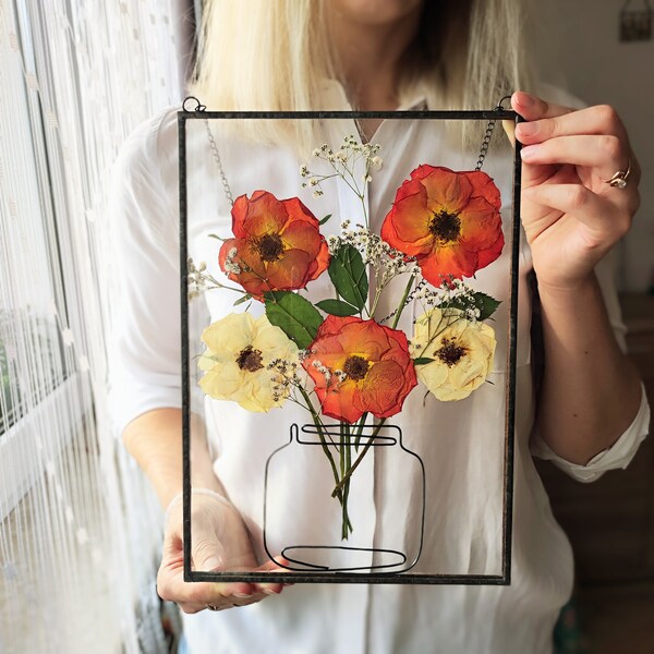 Large Pressed Flower Frame, Real Pressed Botanicals, Wall decor, Botanical Art, Pressed flower art, Real dried flowers, Herbarium