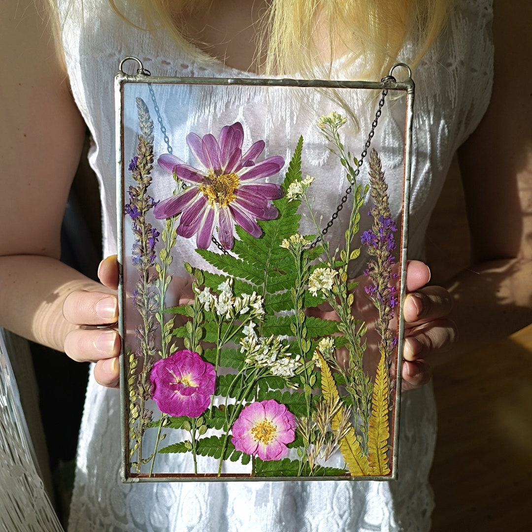 Pressed Flower Art Stained Glass Frame Pressed Flower Frame Etsy