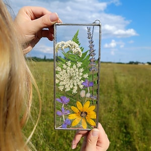 Stained Glass Pressed Flower Frame: Botanical Sun Catcher Wall Art