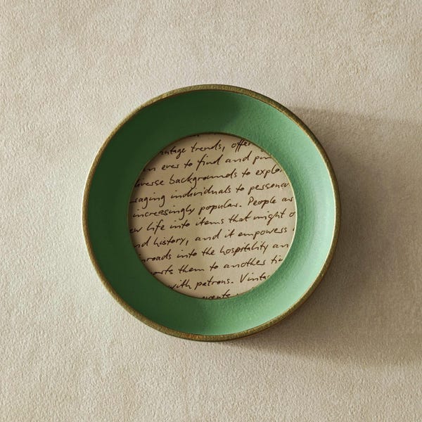 Small soft green circular picture frames - various sizes, glass front