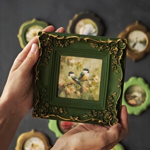 Bird Wall Art in Vintage Ornate Frame, Chickadee Canvas Print, Nature Birds Painting image 11