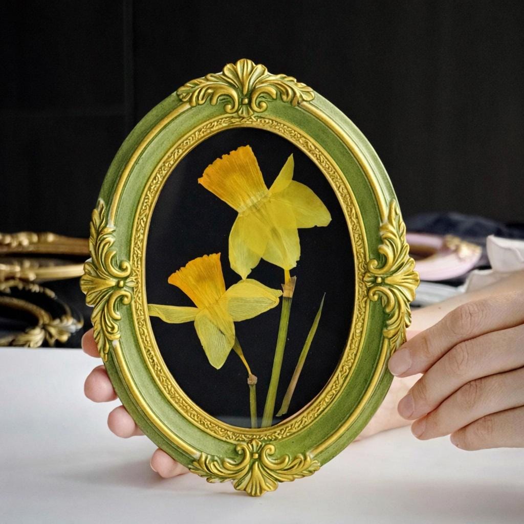 Picture Frame Color:green Vintage Frame With Pressed Daffodils - Choose the Frame Color! - Etsy