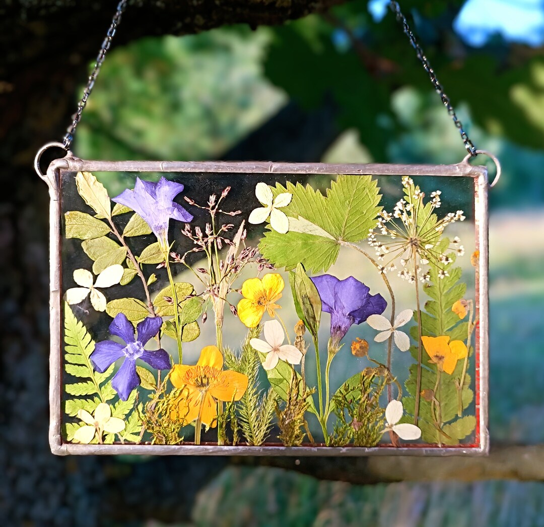 Stained Glass Frame, Pressed Flower Frame, Pressed Plant Frame, Flower