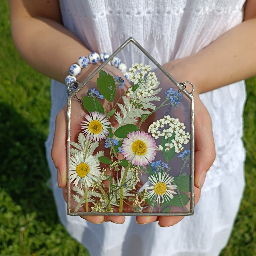 Stained Glass Frame, Pressed Flower Frame, Pressed Plant Frame, Flower