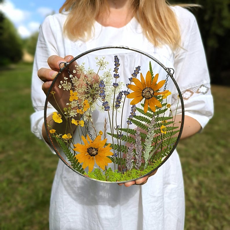 Real Flowers in Stained Glass Frame Flower Pressed Flower Art Christmas