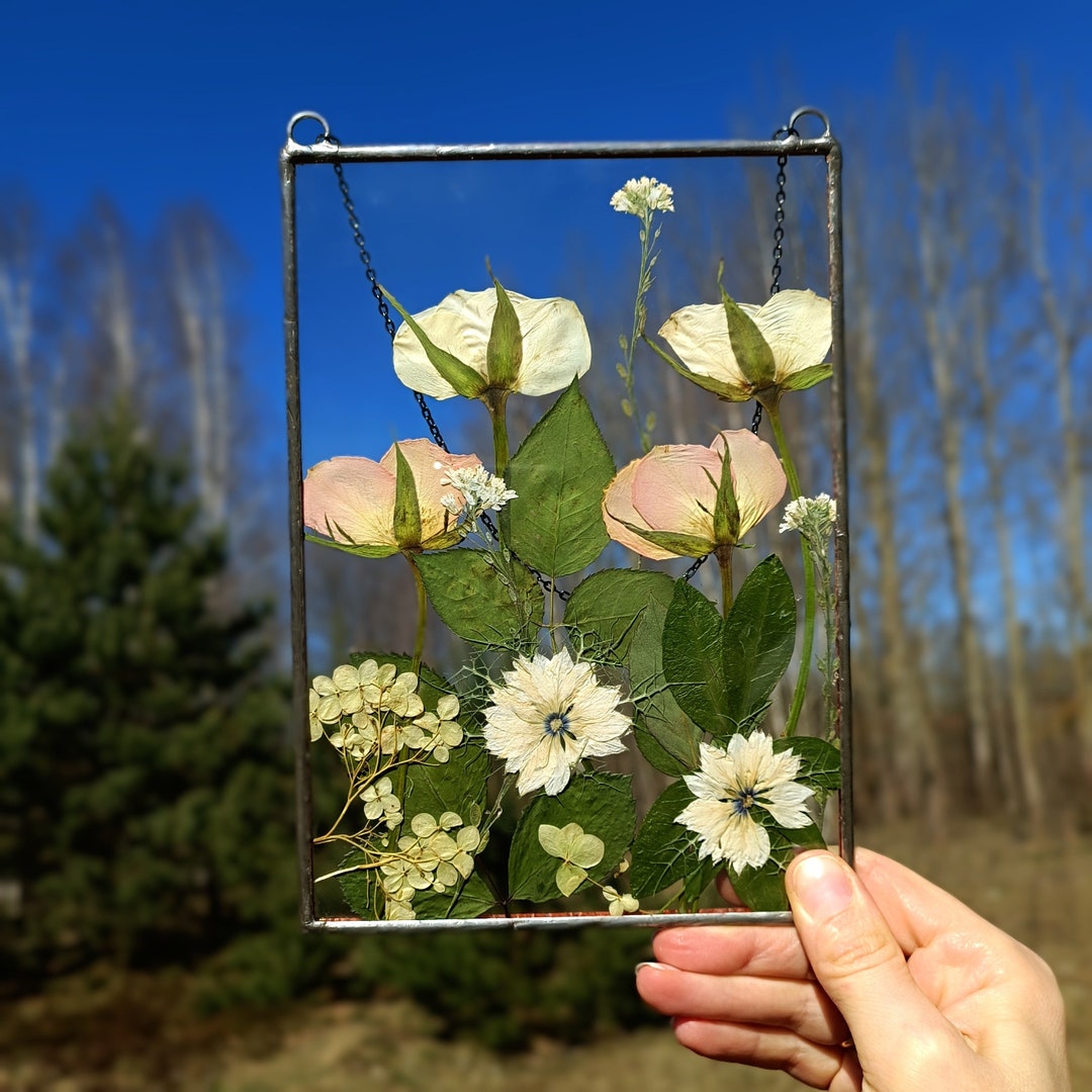 Pressed Flower Art, Stained Glass Frame, Pressed Flower Frame, Pressed Plant Frame, Flower