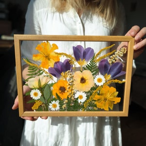 Large pressed flower frame, Botanical art in wooden frame, Hanging glass decor, Wall decor, Pressed flower art, Real dried flower