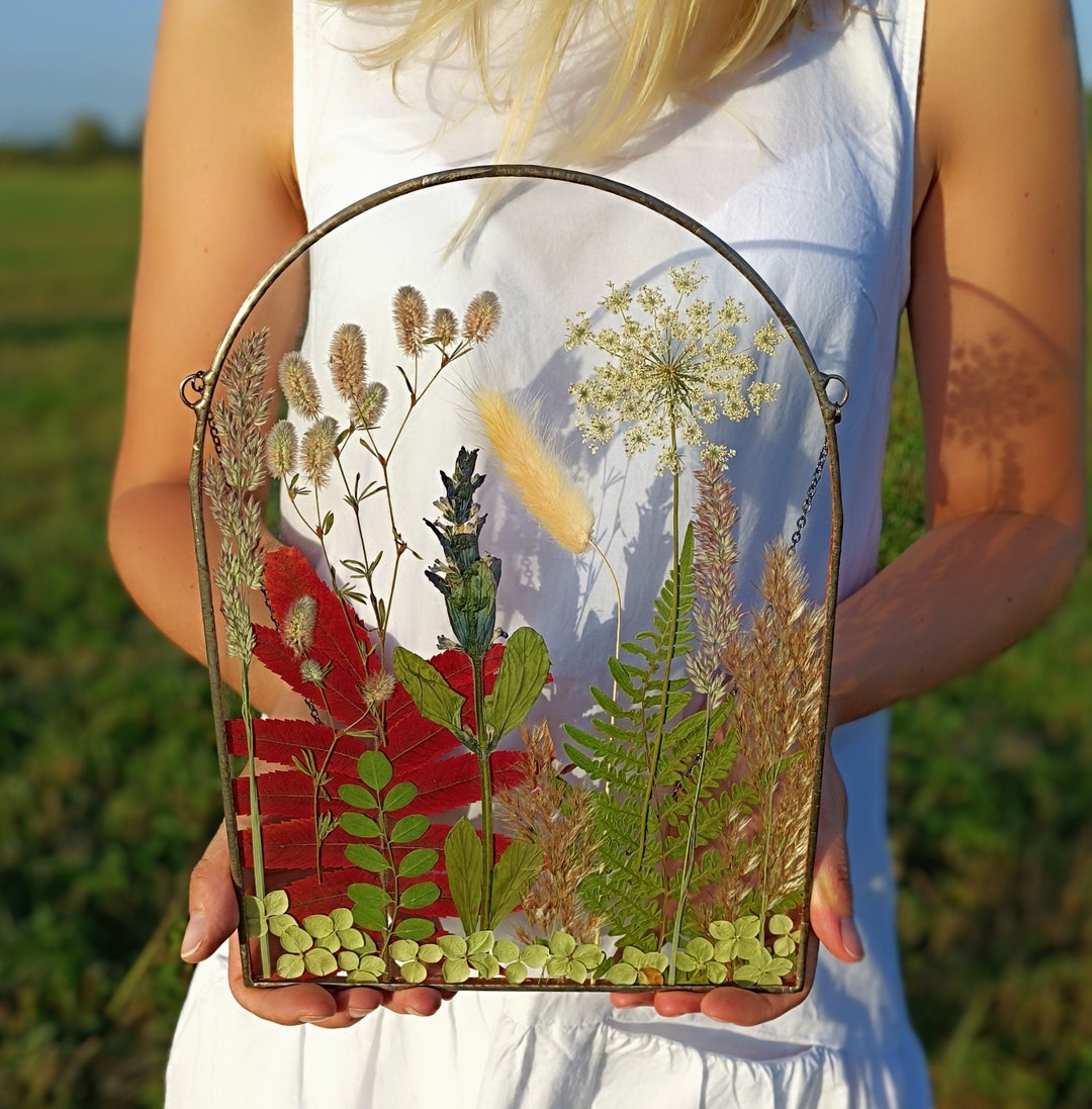 Pressed Flower Art Large Frame, Real Wildflower Art Frame, Hanging