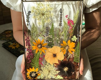 Pressed Wildflower Suncatcher: Stained Glass Frame, Original Artwork