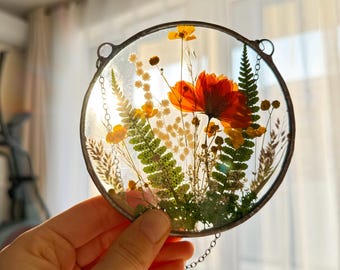 Stained Glass Pressed Flower Frame: Botanical Suncatcher Wall Art