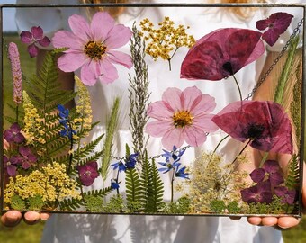 Large Pressed Flower Glass Frame: Botanical Herbarium Wall Art