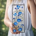 Stained glass pressed Forget-Me-Not flower suncatcher product logo