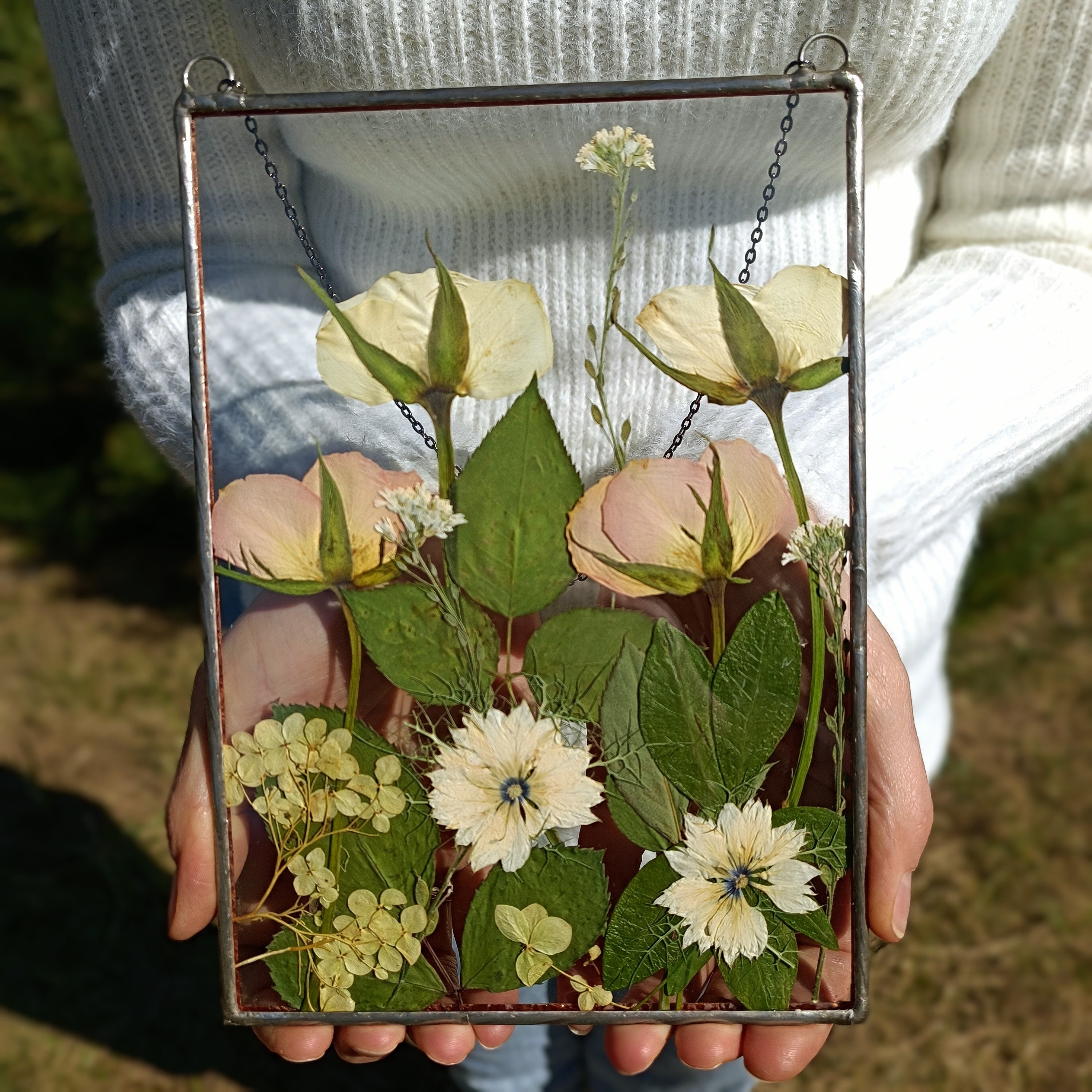 Pressed Flower Art Stained Glass Frame Pressed Flower Frame Etsy