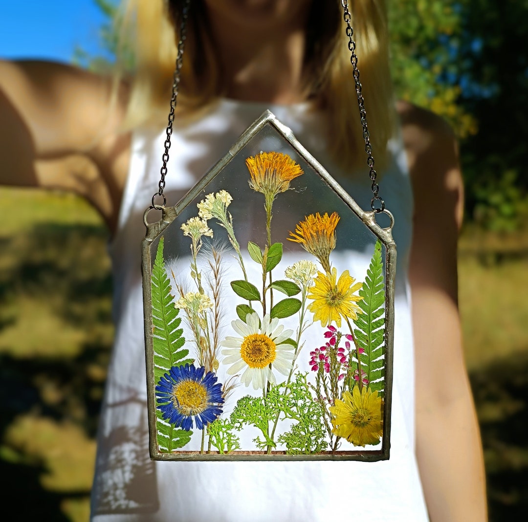 Pressed Flower Art, Stained Glass Frame, Pressed Flower Suncatcher