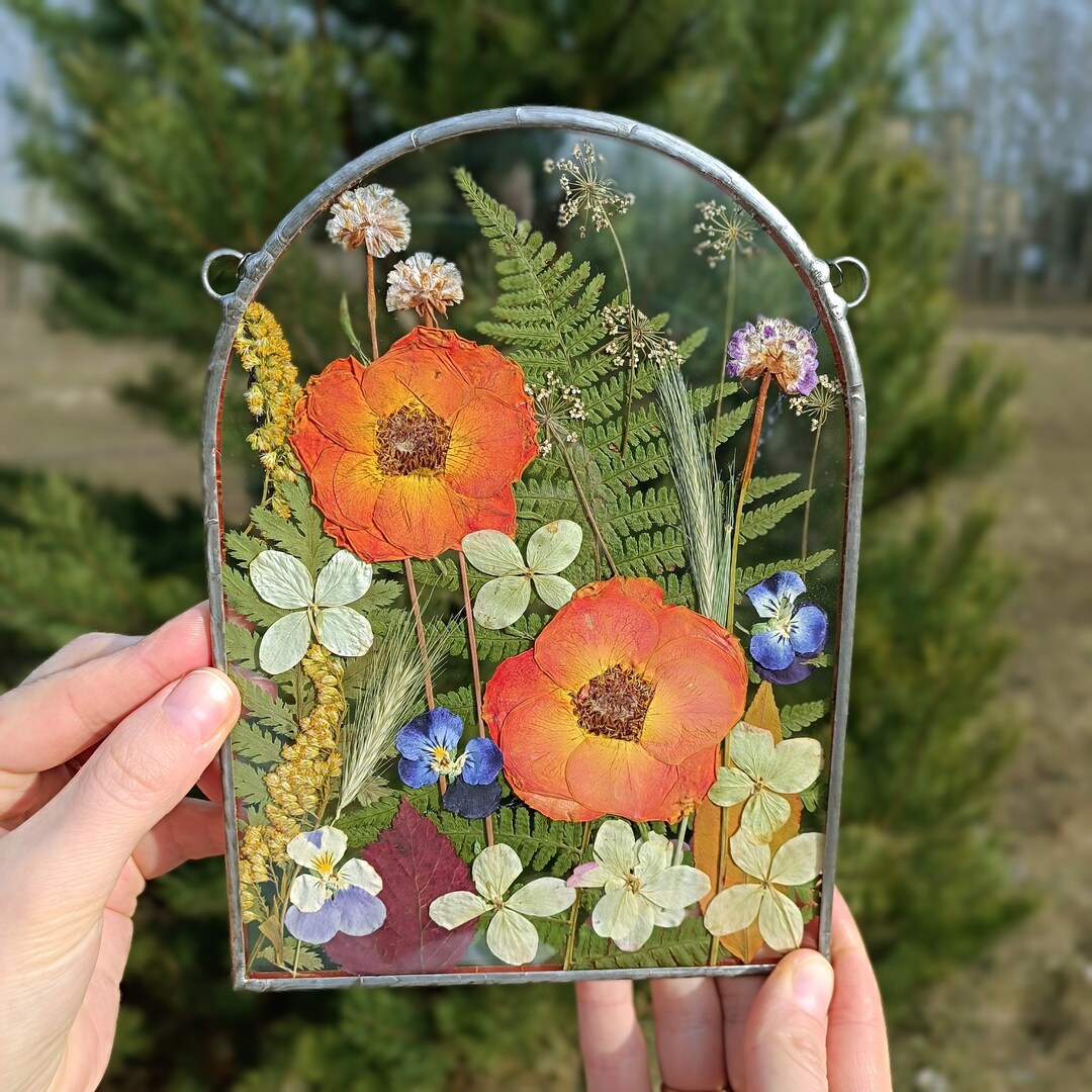 Stained Glass Frame, Pressed Flower Frame, Pressed Plant Frame, Flower