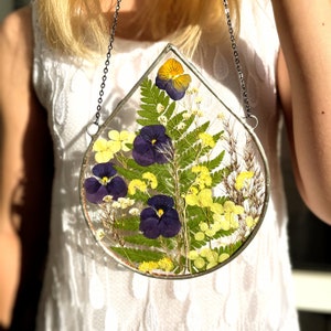 Stained glass frame, pressed flower frame, pressed plant frame, flower hanging, hanging glass decor