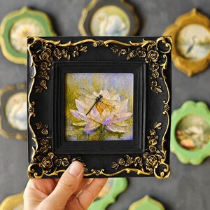 Dragonfly Framed Canvas Art, Vintage Ornate Picture Frame, Water Lily Wall Decor image 5