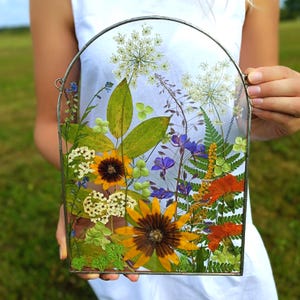 Large Pressed Flower Frame: Stained Glass Suncatcher, Botanical Wall Art