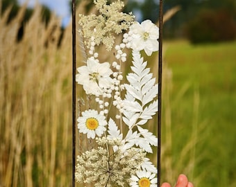 Pressed Flower Frame, Stained Glass Boho Suncatcher