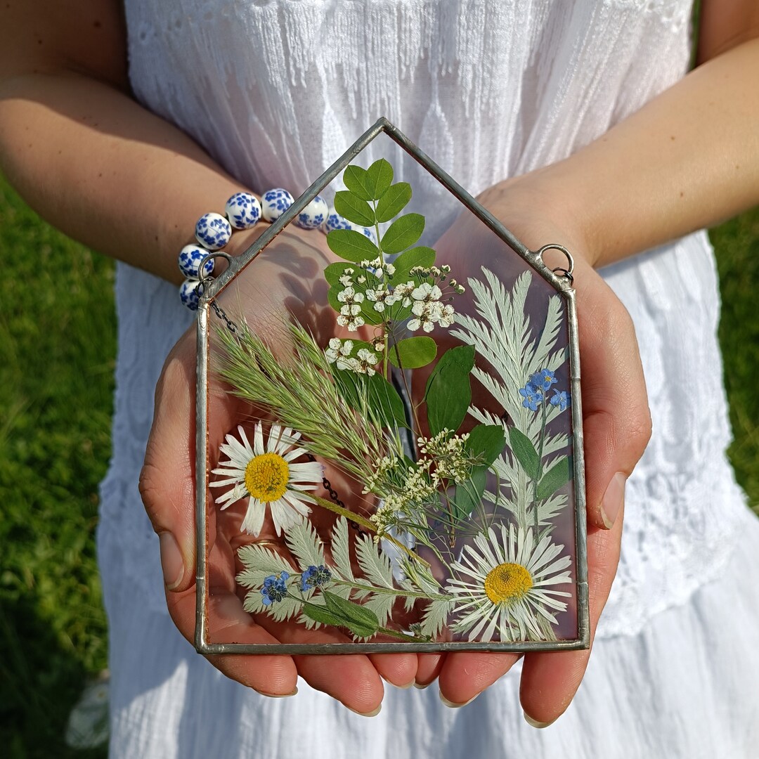 Stained Glass Frame, Pressed Flower Frame, Pressed Plant Frame, Flower