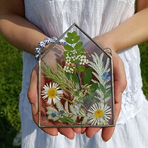 Stained glass frame, pressed flower frame, pressed plant frame, flower hanging, hanging glass decor